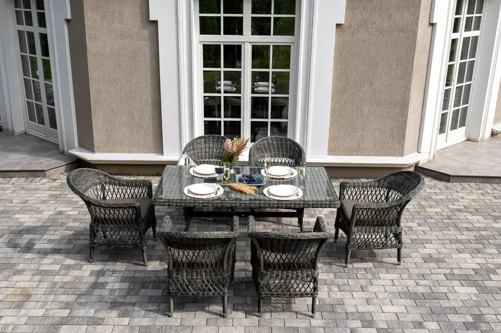 "Амароне" обеденная группа из искусственного ротанга на 6 персон, цвет графит