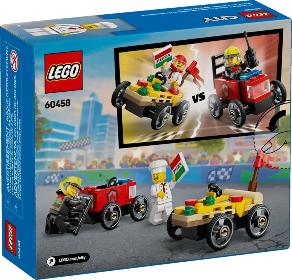 Конструктор LEGO City 60458 Машина-пицца против гоночной пожарной машины