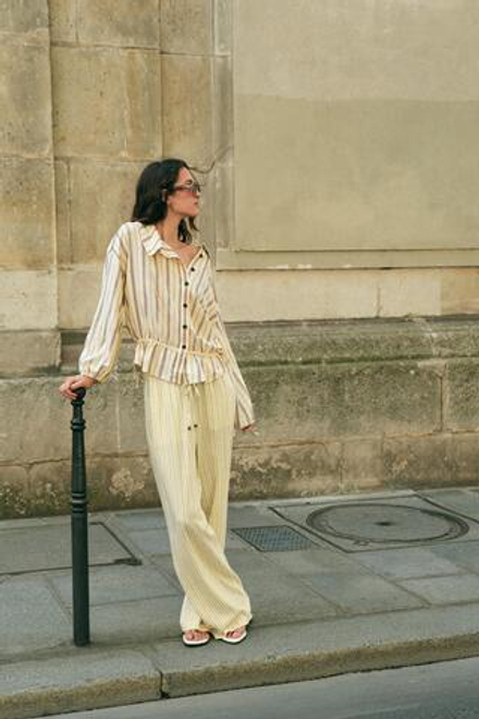ZARA ЛЬНЯНАЯ КУРТКА В ПОЛОСКУ, ЖЕЛТЫЙ