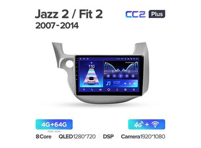 Магнитола Teyes CC2 Plus 4-64 Honda Jazz 2 GG/ Fit 2 GE 2007 — 2014 10.2"