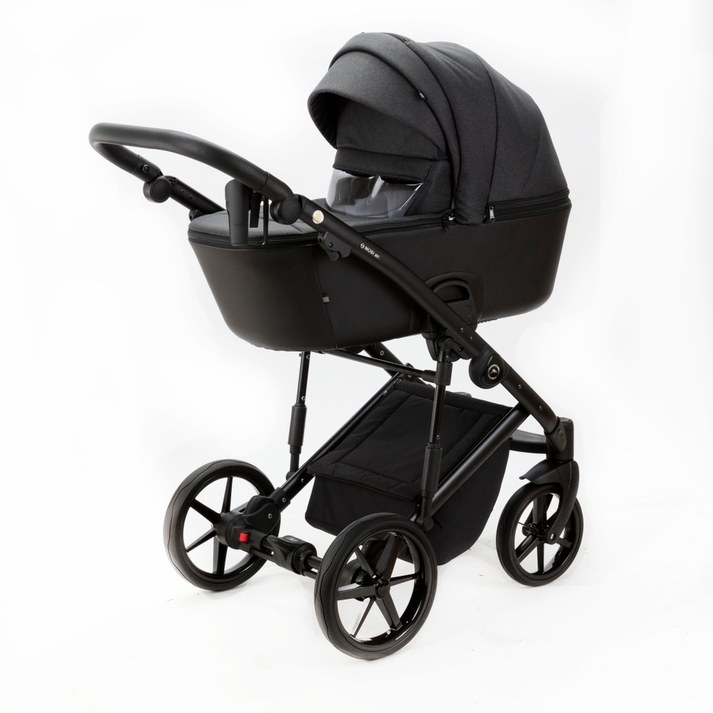 Детская универсальная коляска Adamex MOBI LUX PS-112 (2в1) Графит, Черная экокожа