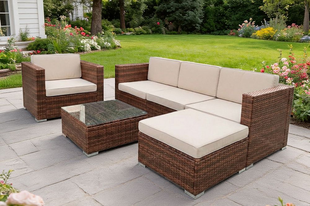 "Даллас" лаунж-зона из искусственного ротанга на 5 персон, цвет коричневый