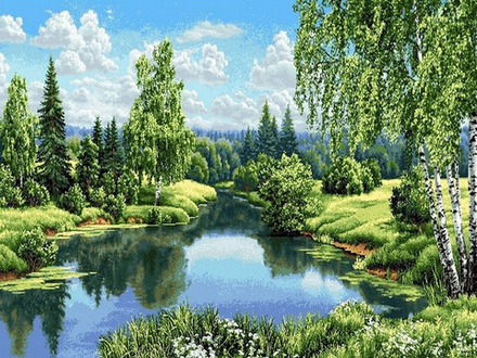 Гобеленовая картина "D. ПЕЙЗАЖ С БЕРЁЗАМИ" в багетной раме, Россия.