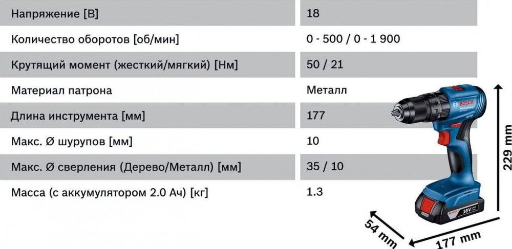 Дрель-шуруповерт аккумуляторная BOSCH GSB 185-LI ударная 06019K3100