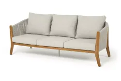 "Сидней" диван 3-местный плетеный из роупа, основание тик, каркас алюминий бежевый, роуп бежевый, ткань бежевая