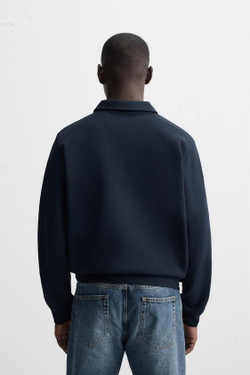 ZARA ПОЛО С ВОРОТНИКОМ НА МОЛНИИ, ТЕМНО-СИНИЙ