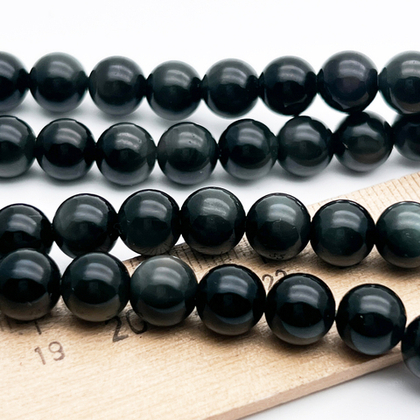 Обсидиан бусины, диаметр около 8,4-8,6 мм, цена за набор 11 бусин (1/4 нити)