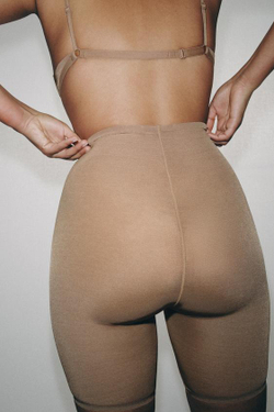 ZARA ШОРТЫ-ВЕЛОСИПЕДКИ ИЗ ПОЛИАМИДА С СЕТЧАТЫМИ ВСТАВКАМИ, БЕЖЕВЫЙ