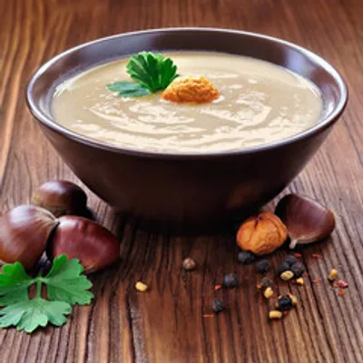 Суп-пюре из каштана и сельдерея с маслом гхи