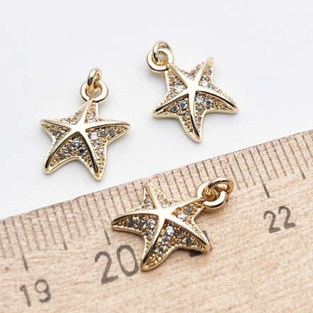 Подвеска Морская звезда, цвет золото, фианиты, размер 14*10 мм, цена за 1 шт