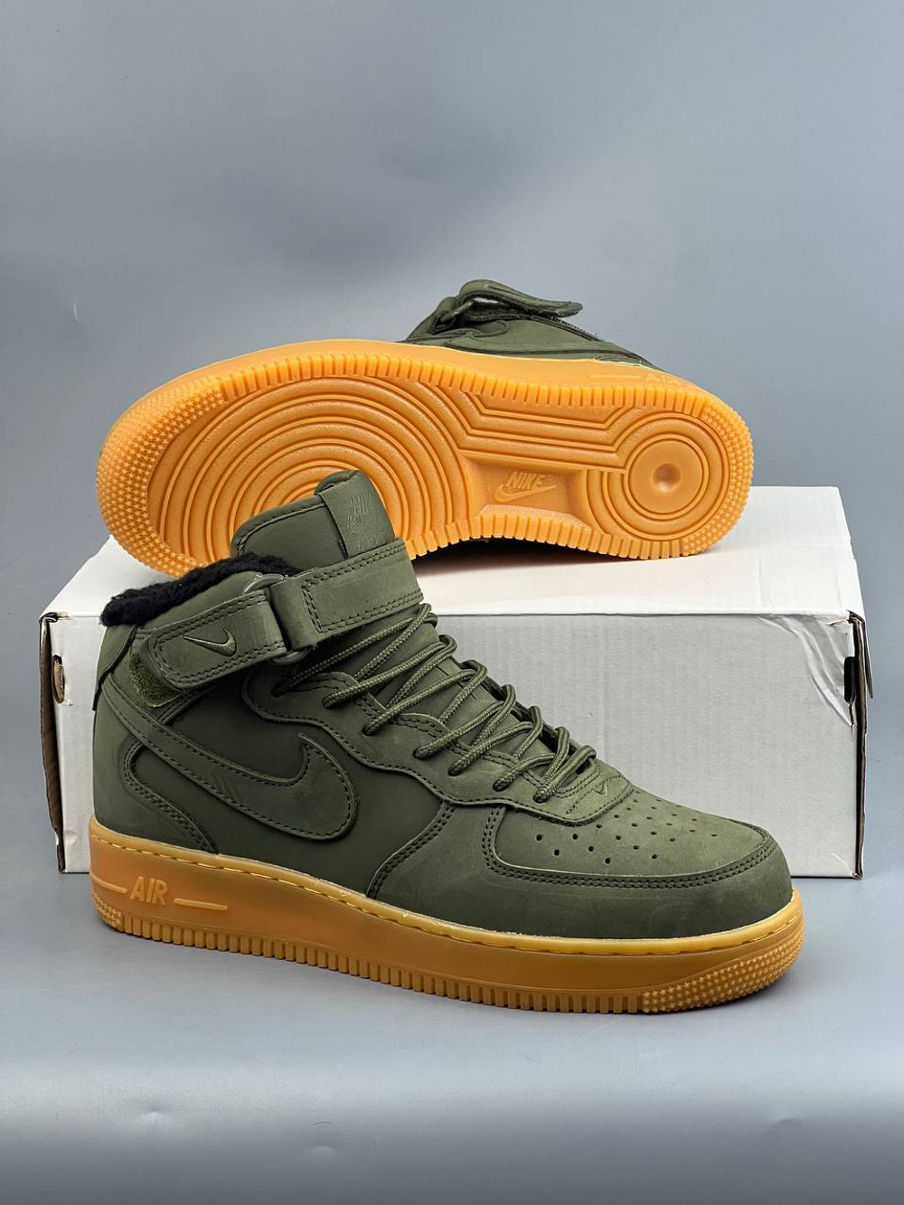 Кроссовки Nike AirForce 1 на меху #390 (хаки)