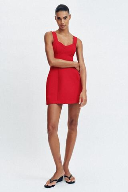 ZARA МИНИ-ПЛАТЬЕ В БЕЛЬЕВОМ СТИЛЕ, КРАСНЫЙ