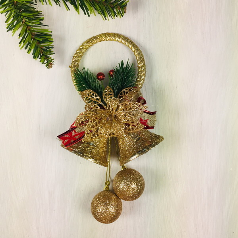 Украшение новогоднее «Колокольчики с цветком» 21*12 см, Золото