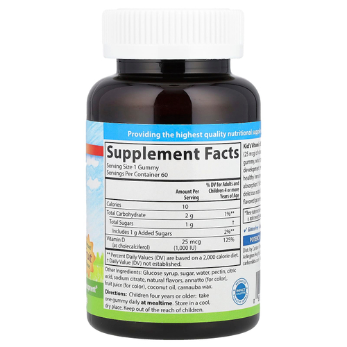 Carlson, Детские жевательные таблетки с витамином D3, натуральные фруктовые ароматизаторы, 25 мкг (1000 МЕ), 60 шт.