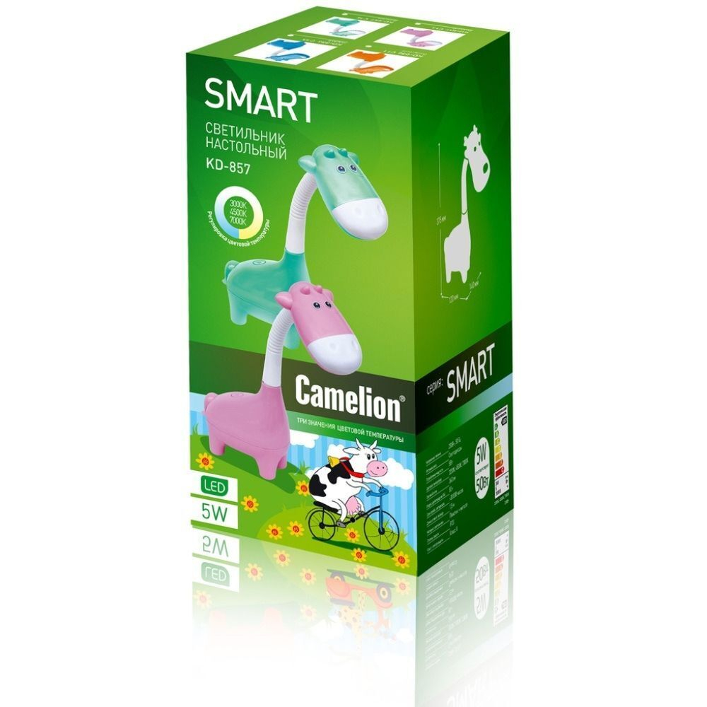 Светильник настольный 5 Вт, детский, розовый, Camelion, Коровка KD-857 C14, 14 149
