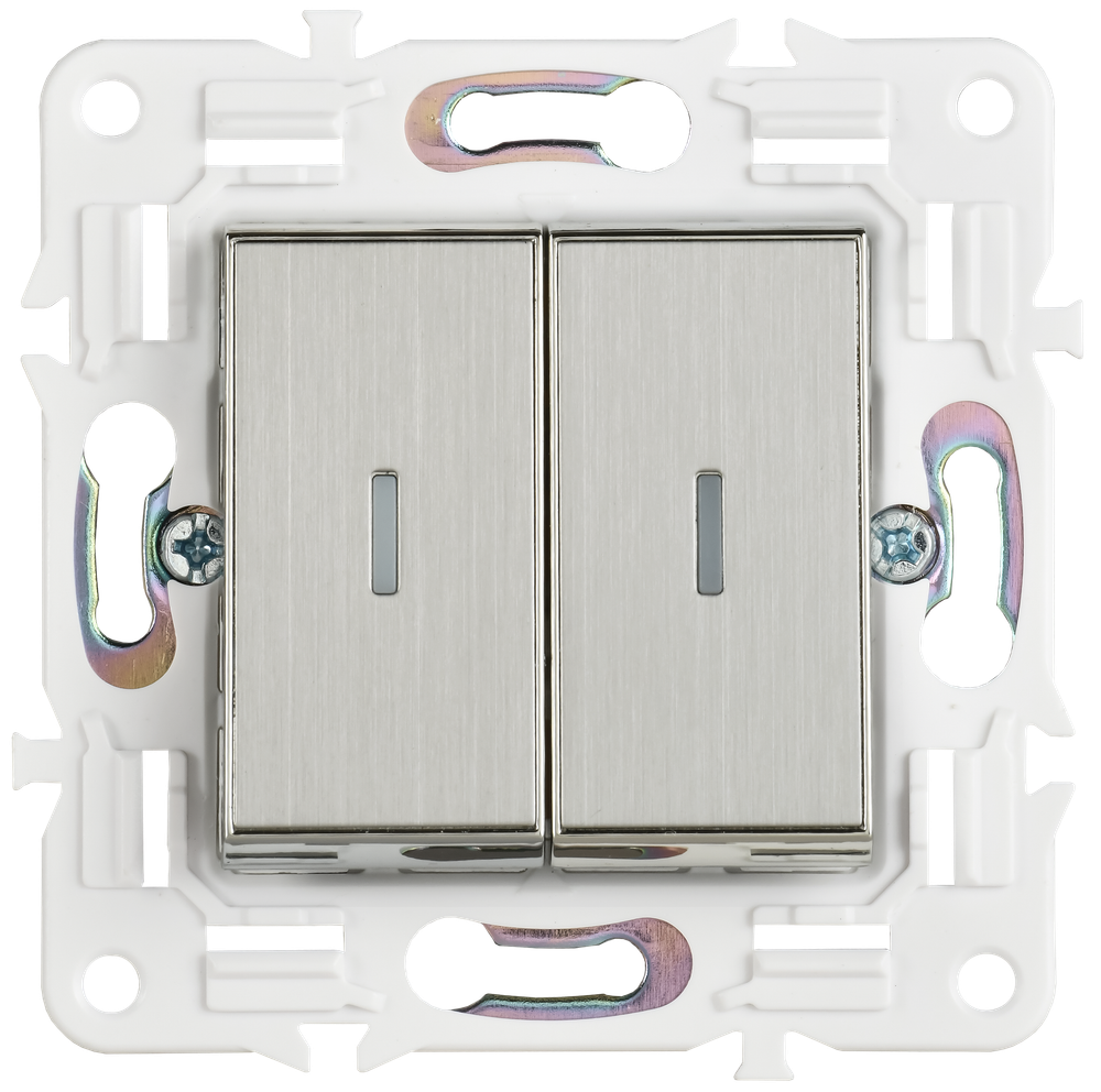 SKANDY Выключатель 2-клавишный с индикацией 10А SK-V09N металл никель IEK