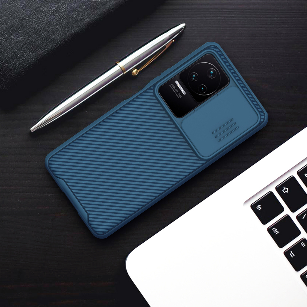 Защитный чехол синего цвета с защитной шторкой для камеры от Nillkin на Xiaomi Redmi K50 и K50 Pro, серия CamShield Pro Case