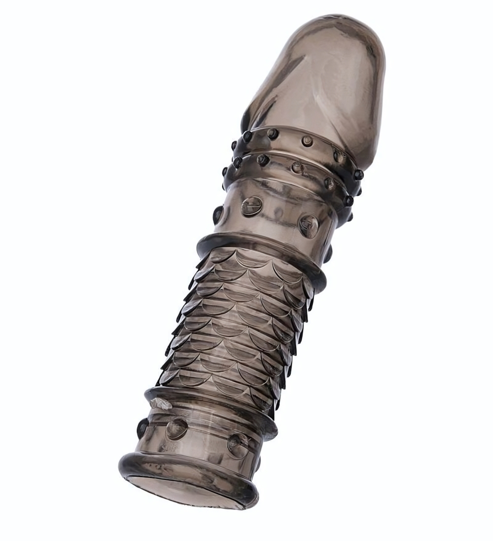 Дымчатая закрытая насадка ToyFa XLover с чешуйками и пупырышками - 13,5 см. (Цвет: дымчатый)