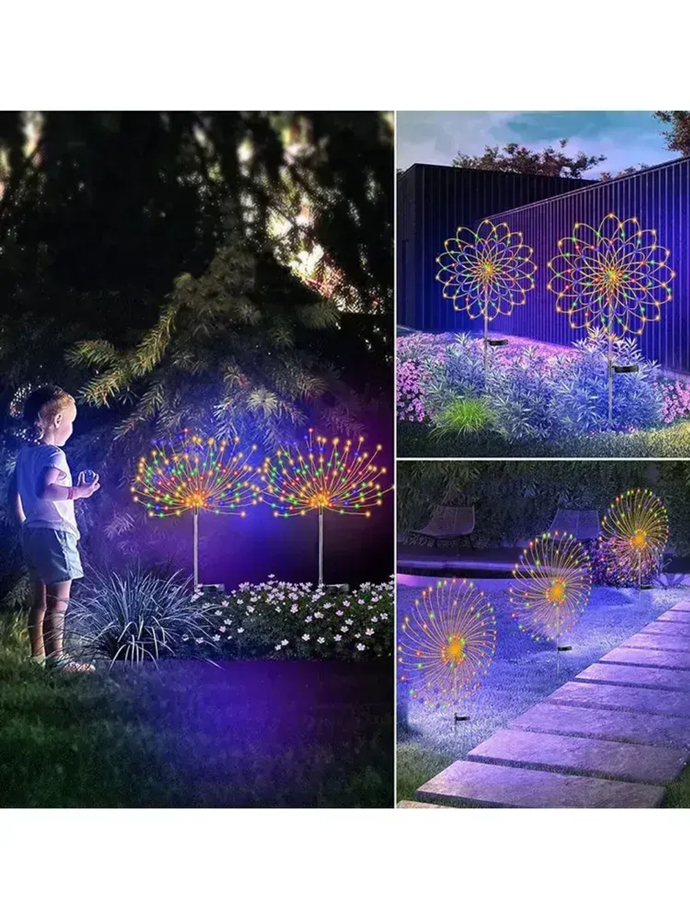 Ландшафтный беспроводной светильник на солнечной батарее, 2 шт, уличный наземный фонарь для дачи сада и огорода, фейерверк, Многоцветный