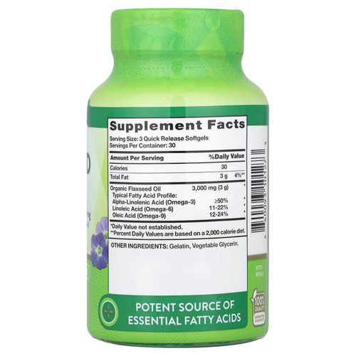 Nature's Truth, льняное масло, холодный отжим, 90 капсул с быстрым высвобождением (1000 мг в 1 капсуле)