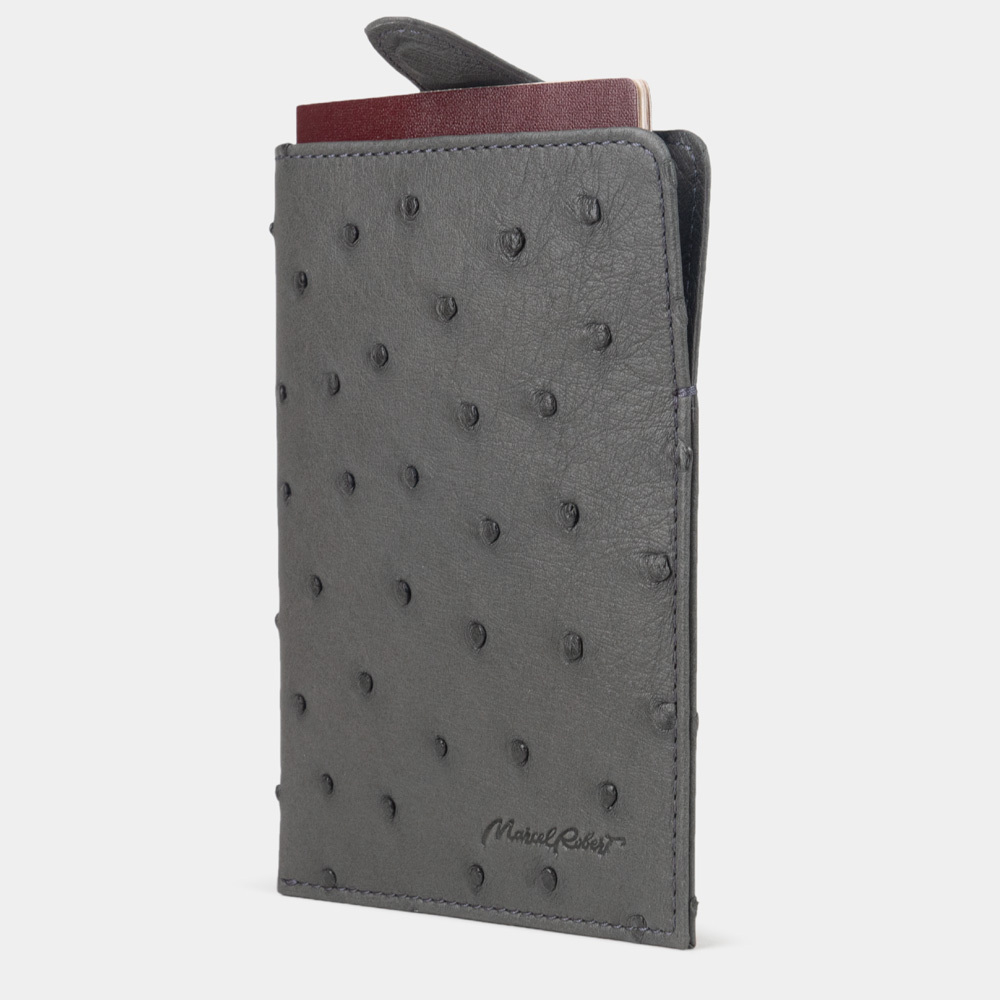 Обложка-кармашек для паспорта London из кожи страуса, серого цвета