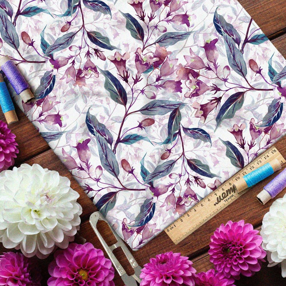 Ткань саржа сдержанные акварельные колокольчики