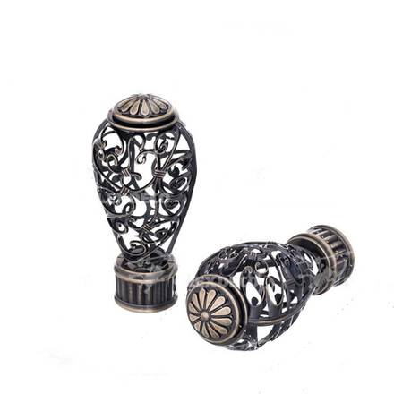 Наконечники кованых карнизов для штор d25 Ажур, цвет антик