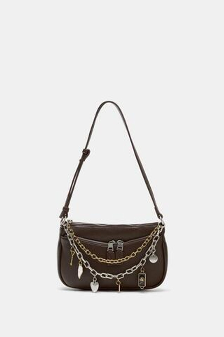 ZARA МИНИ-СУМКА С ПЛЕЧЕВЫМ РЕМНЕМ И ПОДВЕСКАМИ, КОРИЧНЕВЫЙ