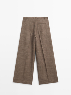 Massimo Dutti Широкие объемные брюки из шерстяной смеси, серо-коричневый