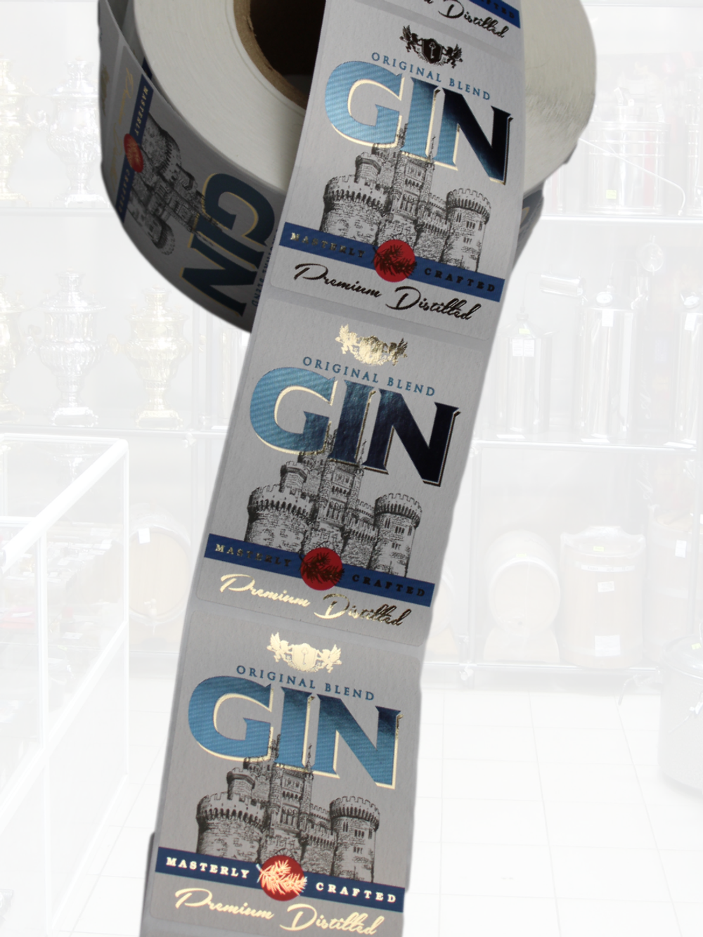 Наклейки на бутылки "GIN" Джин Блестящие 10 шт.