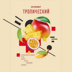 Табак для кальяна "Энтузиаст" с ароматом фруктов манго, маракуйя, ананас (ТРОПИЧЕСКИЙ), 25 г