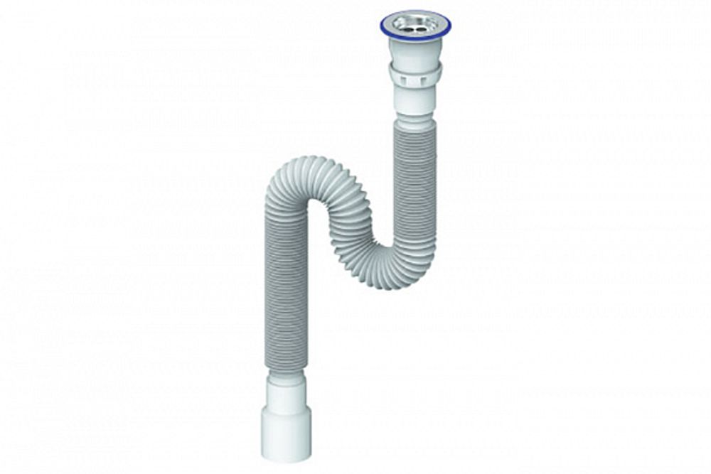 Сифон UNICORN гофрированный 1200мм, прикручивающийся выпуск 1 1/2 (Ø40), чашка нерж. D230