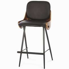 Полубарный стул Dune 65 см, черная экокожа, спинка орех