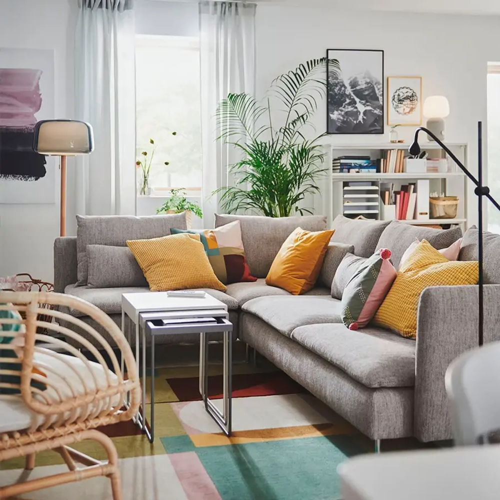 4-местный угловой диван - IKEA SÖDERHAMN/SODERHAMN, 99x192/291см, серый, СЕДЕРХАМН ИКЕА