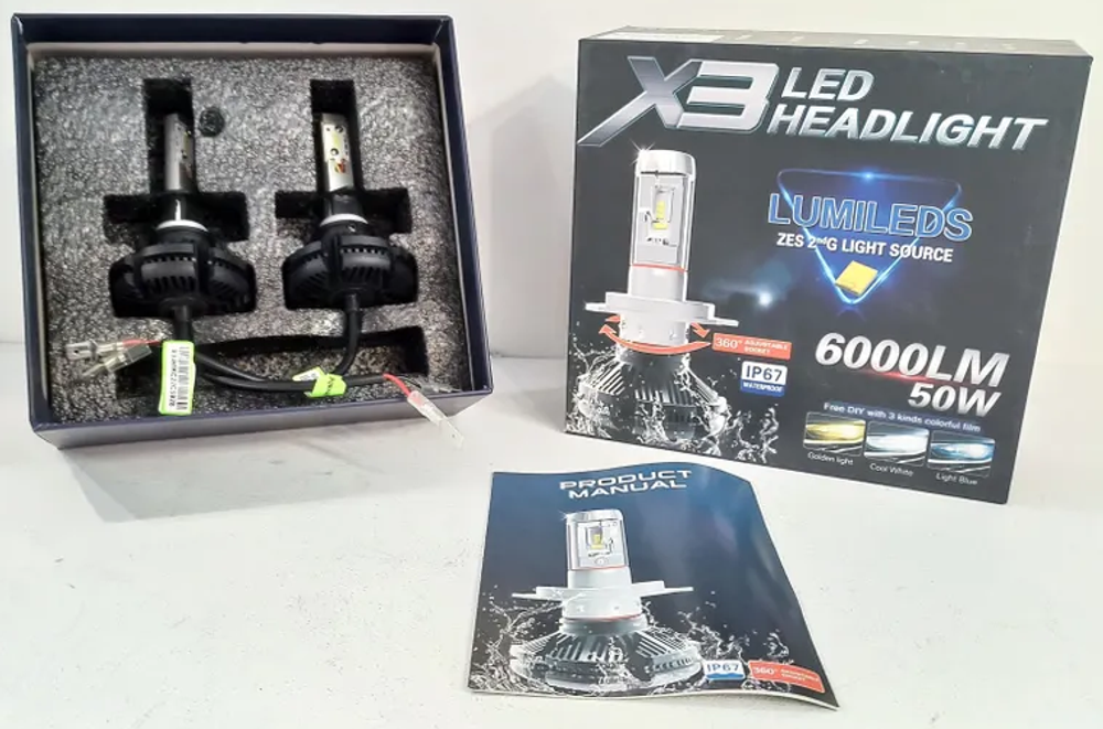 Автолампа LED Н 1 к-т HeadLight  Х3 (радиатор) 50W 6000LM