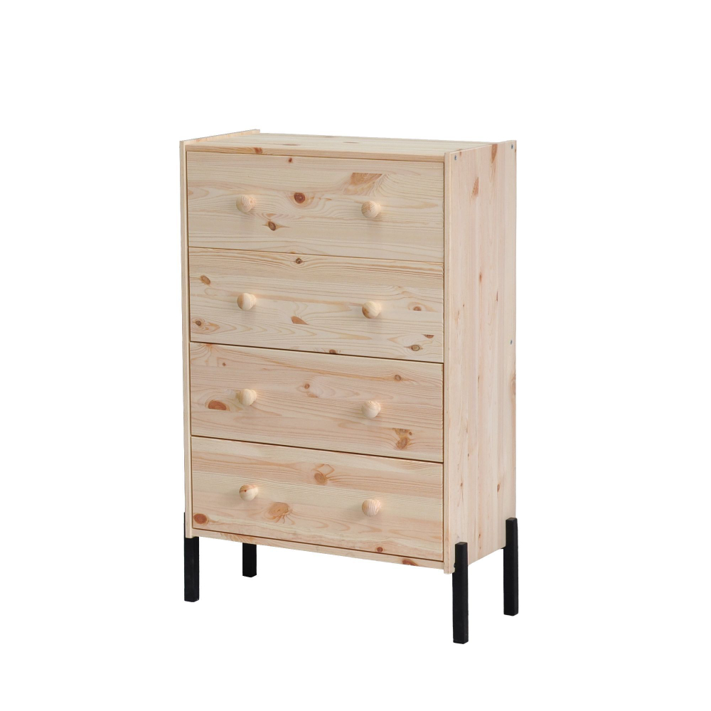 Комод деревянный 4 ящика Раст, с органайзерами для хранения вещей, на металлических ножках, из массива сосны в натуральной отделке
