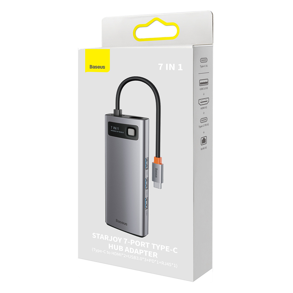 USB Хаб Baseus Metal Gleam 7in1 Multifunctional Type-C HUB (Type-C to 2xHDMI+3xUSB3.0+PD+RJ45)