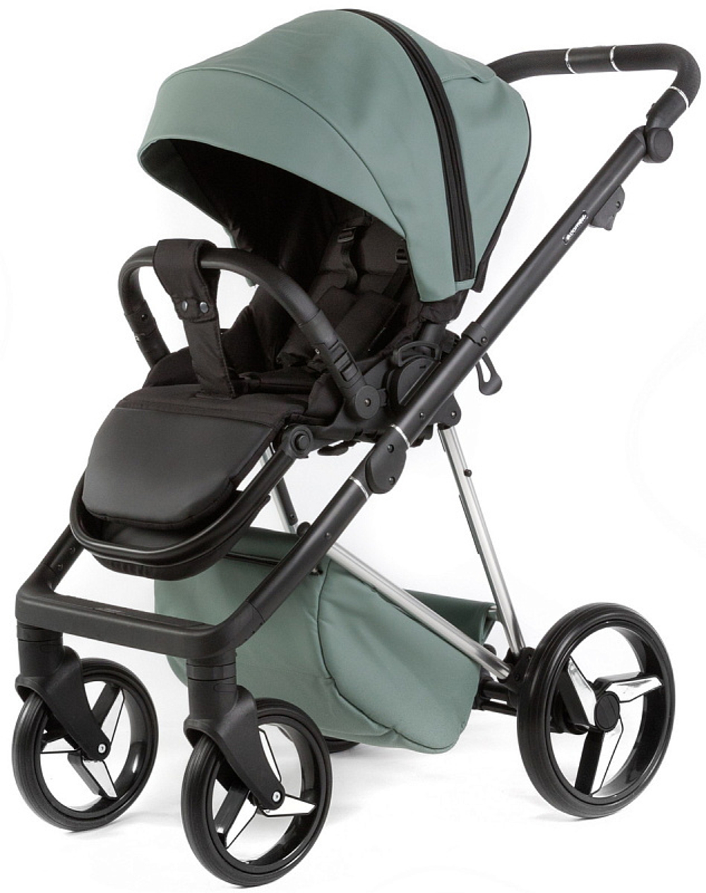 Детская коляска Adamex Quantum Superstar Deluxe 2 в 1 Q-STAR150-K (СЕРО-ЗЕЛЕН.КОЖА+СЕРО-ЗЕЛЕН.ДНО+ХРОМ.РАМА)