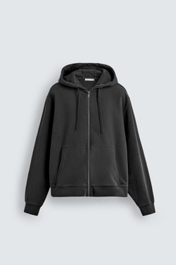 ZARA ТОЛСТОВКА С КАПЮШОНОМ НА МОЛНИИ, ЛИНЯЛЫЙ ЧЕРНЫЙ