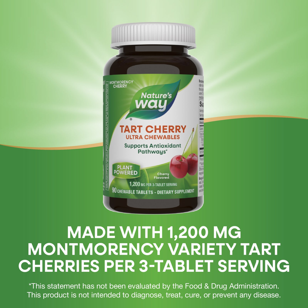 Nature's Way, Tart Cherry, Ultra Chewables, вишня, 90 жевательных таблеток (400 мг в одной таблетке)