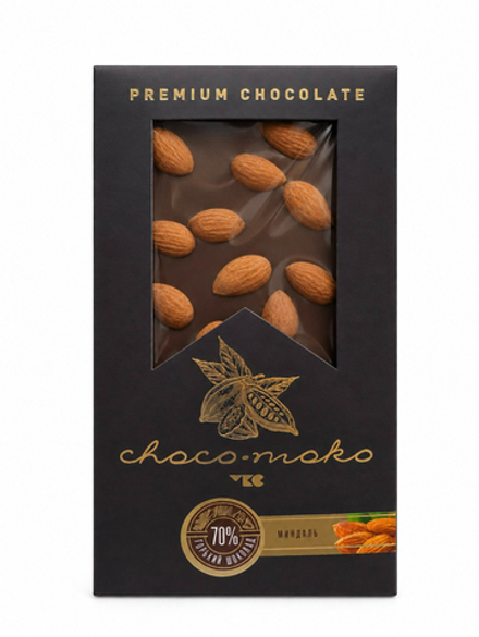 Шоколад горький с миндалем «choko-moko», 70 % какао, 100 г