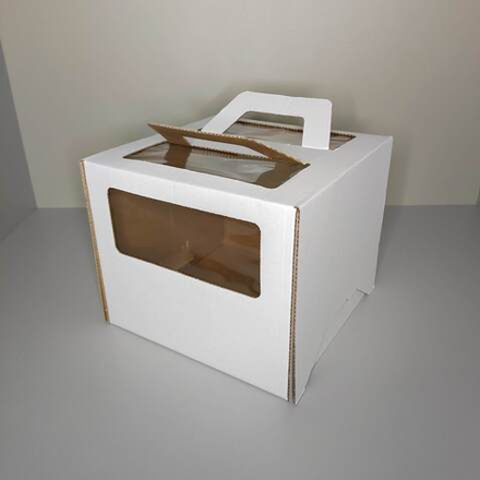 Коробка для торта с окном и ручкой белая 24х24х20 см