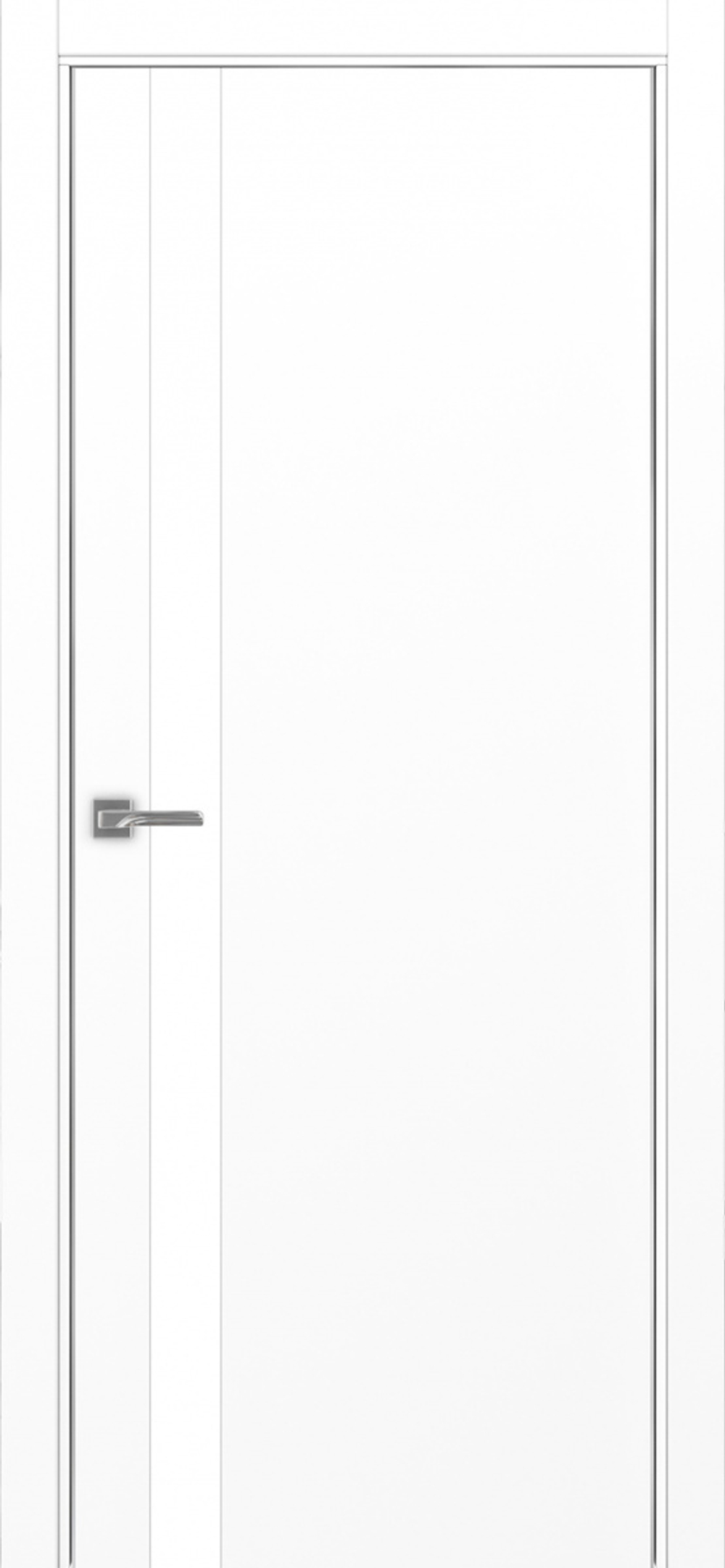 Межкомнатная дверь Optima Porte НЕАПОЛЬ 211 Белое стекло, Алюминиевая кромка SC (матовое серебро) с 2-х сторон
