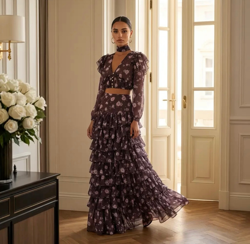 Юбка Afina в пол с воланами, мокко