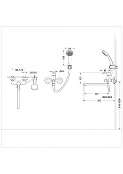 Смеситель для ванны с длинным изливом с аксессуарами Bravat Stream