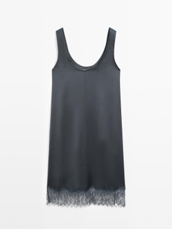 Massimo Dutti Короткое платье из струящегося атласа, темно-синий