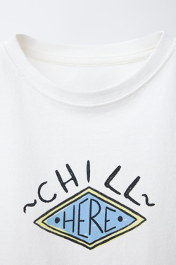 ZARA МАЙКА С ПРИНТОМ, БЕЛЫЙ