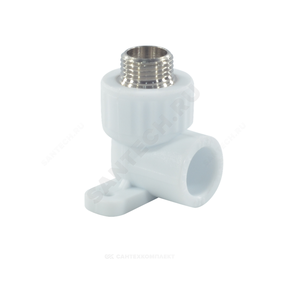 Угольник PP-R комбинированный белый Дн 20х3/4" НР с креплением VALFEX 10121120