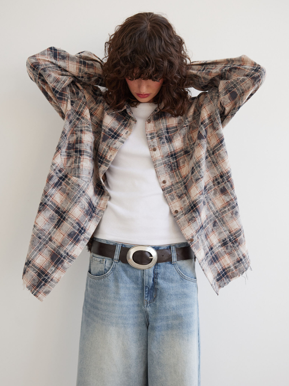 Рубашка Grunge, сине-бежевая