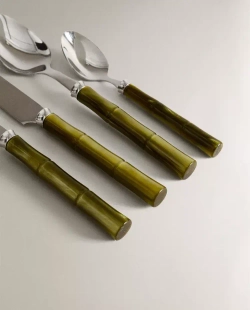 ZARA HOME НАБОР СТОЛОВЫХ ПРИБОРОВ С БАМБУКОВОЙ РУЧКОЙ (4 ШТУКИ), ЗЕЛЕНЫЙ